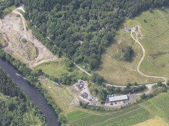 Oblique aerial view of Taymouth Castle Rustic lodge, taken from the ENE.