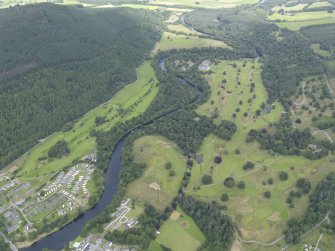 General oblique aerial view of the River Tay centred on the Taymouth Golf Courses, taken from the SW.