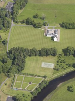 Oblique aerial view of Meggernie Castle, taken from the SW.