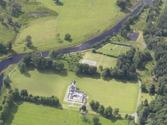Oblique aerial view of Meggernie Castle, taken from the ENE.