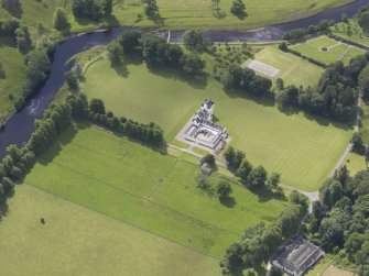 Oblique aerial view of Meggernie Castle, taken from the NE.