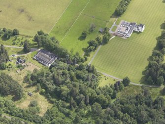 Oblique aerial view of Meggernie Castle, taken from the NW.