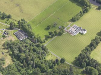 Oblique aerial view of Meggernie Castle, taken from the WNW.