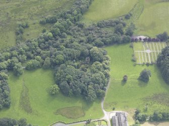 Oblique aerial view of Finlarig Castle, taken from the NNW.