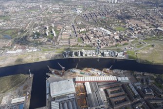 General oblique aerial view of Clydebank and Fairfield Shipyard, looking NNE.