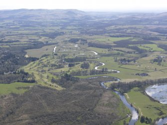 Oblique aerial view of the Endrick water with the Campsie Fell in the distance, looking SE.