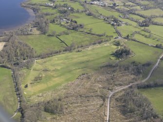 Oblique aerial view of part of the Ross Priory golf course, looking ENE.