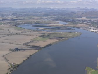 General oblique aerial view of the Forth with Inch Island in the middle distance, looking WNW.