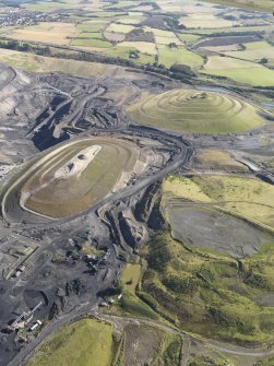General oblique aerial view of St Ninian's Open Cast Mine, centred on the Sculptured Landscape by Charles Jenks, taken from the WSW.