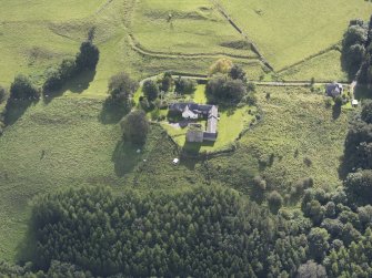 Oblique aerial view of Goldielands Tower, taken from the NW.