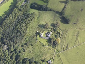 Oblique aerial view of Goldielands Tower, taken from the SW.