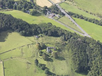 Oblique aerial view of Goldielands Tower, taken from the NE.