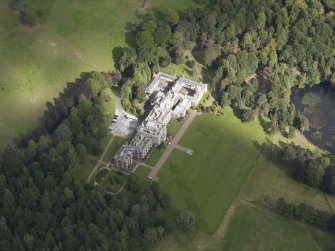 Oblique aerial view of Bowhill Country House, taken from the SE.