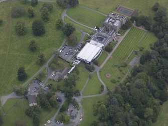Oblique aerial view of Stobo Castle, taken from the SW.