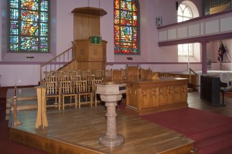 View of pulpit and font.