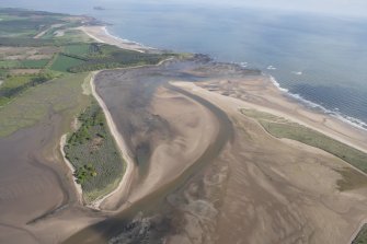 General oblique aerial view of John Muir Country Park, Tyne Sands,St Baldreds Cradle, looking NE.