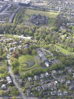 Oblique aerial view of Donaldsons School for the Deaf, Scottish National Gallery of Modern Art, looking SSE.