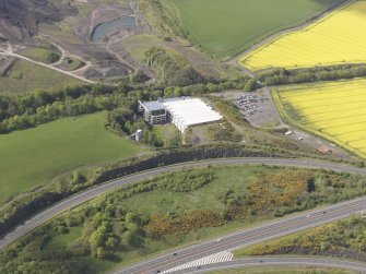 Oblique aerial view of Ratho Quarry, Craigpark Quarry, Edinburgh International Climbing Arena, looking SSW.