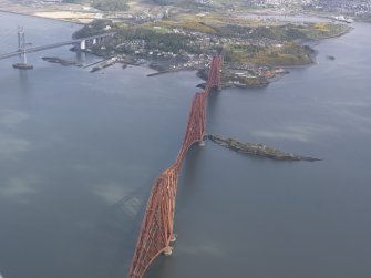 Oblique aerial view of Forth Rail Bridge, Inch Garvie, North Queensferry, looking NW.