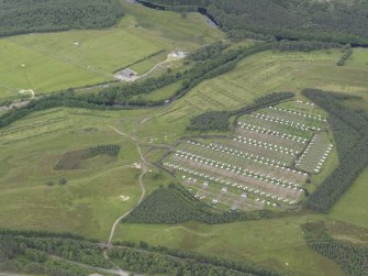 Oblique aerial view of the pig farm at the Invernahavon battle site, looking WNW.