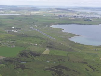 General oblique aerial view of Kirkwall Airport and Inganess Bay,  looking NW.
