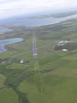 General oblique aerial view of Kirkwall Airport and Inganess Bay , looking E.