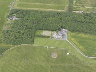 Oblique aerial view centred on Balfour House, looking NNW.