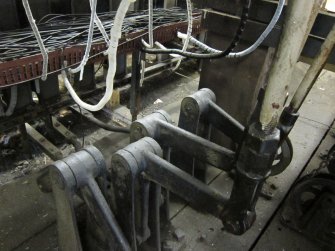 Interior. Locking Room. Detail. Locking frame, track side. Stirrup connections to vertical or predestal 'L' cranks.