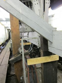 Interior. Locking Room. Locking frame, detail of timber framing supporting Stevens frame.
