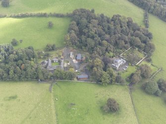 General oblique aerial view of Benarty House with adjacent walled garden and steading, looking to the NE.
