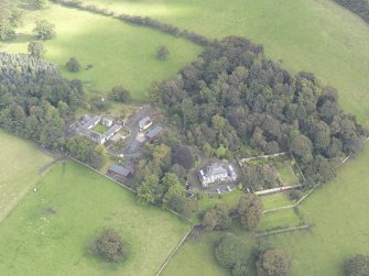 General oblique aerial view of Benarty House with adjacent walled garden and steading, looking to the NNE.
