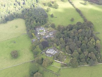 General oblique aerial view of Benarty House with adjacent walled garden and steading, looking to the N.