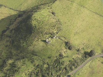 Oblique aerial view of Knockdavie Castle, looking to the NNE.