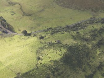 Oblique aerial view of Knockdavie Castle, looking to the S.