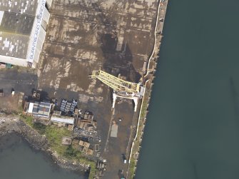 Vertical aerial view of 'Cromwell's Dyke' harbour, looking to the N.