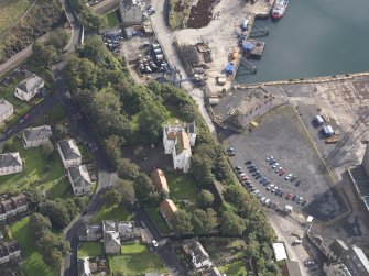 Oblique aerial view of Rossend Castle, looking to the E.
