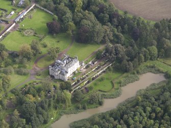 General oblique aerial view of Winton House with adjacent terraced and walled gardens, looking to the NE.