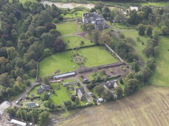 General oblique aerial view of Winton House with adjacent walled garden, looking to the SE.