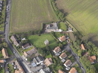 Oblique aerial view of Wester Pencaitland Farm dovecot, looking to the W.