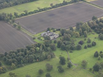 Oblique aerial view of Preston Hall stables, looking to the SE.