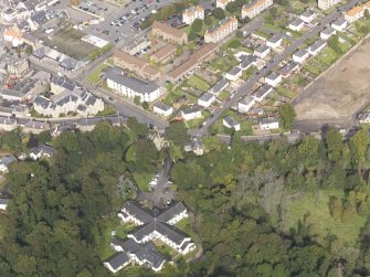 Oblique aerial view of Newbattle Abbey West Lodge, looking to the N.