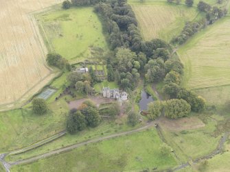 Oblique aerial view of Cakemuir Castle, looking to the SSE.