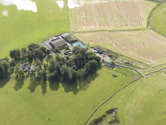 Oblique aerial view of Drochil Castle, looking to the S.