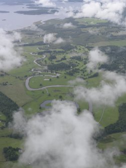 General oblique aerial view of Endrick Water and Buchanan Castle Golf Course, looking NW.