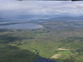 General oblique aerial view of Connel airfield with Loch Linnhe beyond, looking N.