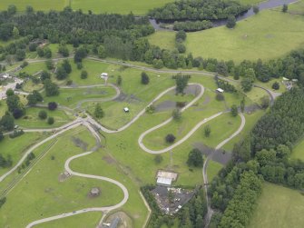 Oblique aerial view of Blairdrummond Safari Park, looking NNE.