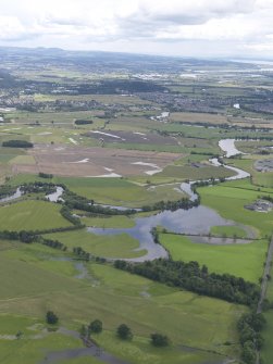 General oblique aerial view of the flooding along the River Teith, looking ESE.