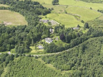 Oblique aerial view of Cowden Castle, looking NNW.