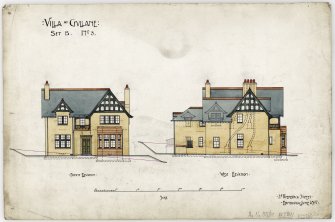 Front and West elevations.
Titled:  'Villa At Gullane Set B. No 3'.
