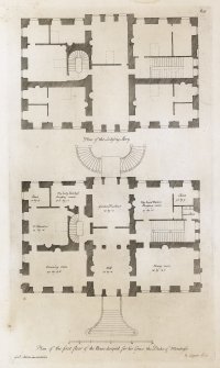 Digital copy of drawing showing plans.
Insc: 'Plan of the Lodging Story', 'Plan of the first floor of the House design'd for his Grace The Duke of Montrose'. Plate 136 Vitruvius Scoticus